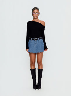   front view of model wearing Princess Polly Debera Pleated Mini Skirt Mid Blue Wash 