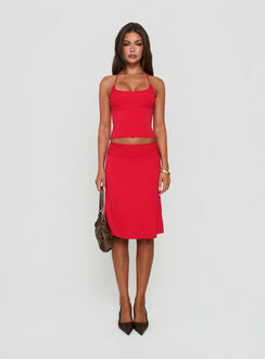 Zenaide Lace Detail Halter Tank Top Red