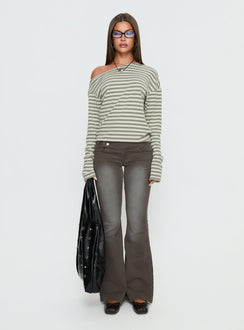 Lenorah Off Shoulder Long Sleeve Top Grey Stripe