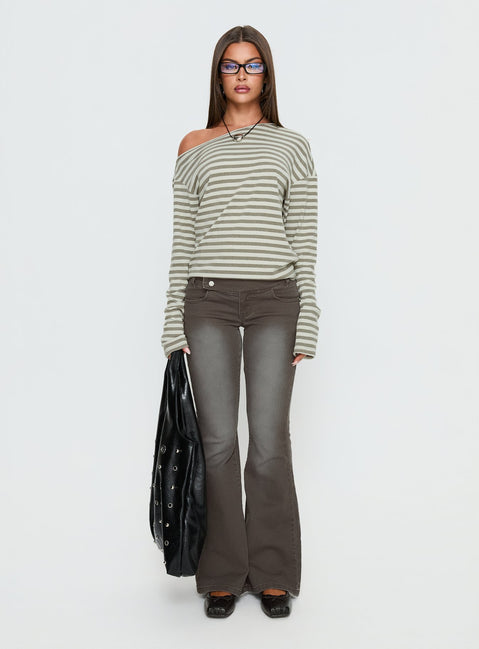 Lenorah Off Shoulder Long Sleeve Top Grey Stripe