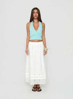 Explore the Isolie Tiered Maxi Skirt White Anglaise in womens-skirts with a relaxed fit and lace hem Princess Polly