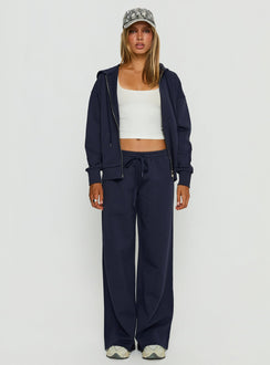 front view of model wearing Princess Polly All Day Oversized Hoodie Navy cropped 