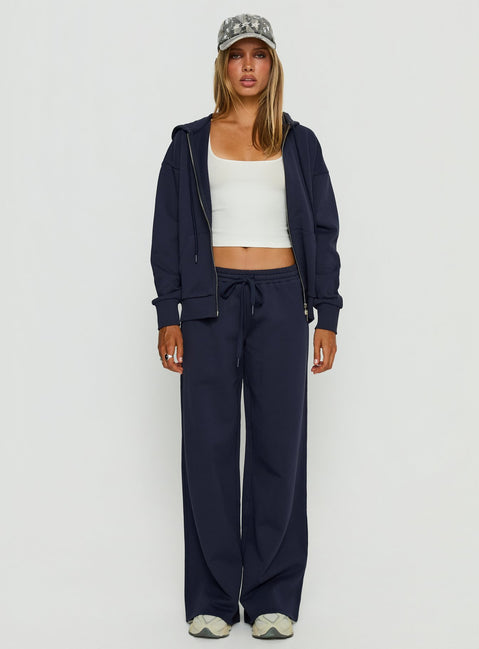 front view of model wearing Princess Polly All Day Oversized Hoodie Navy cropped 