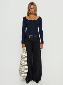 front view of model wearing Princess Polly Supercut Low Rise Baggy Pleat Jeans Washed Black Low Rise Jeans 
