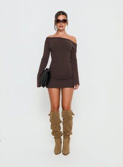 Sina Off Shoulder Mini Dress Chocolate