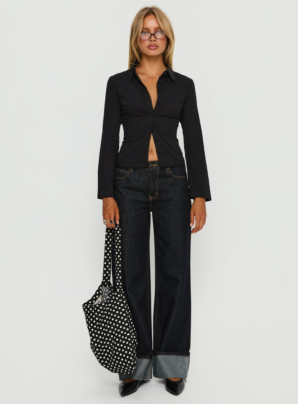 Emersonne Button Up Top Black