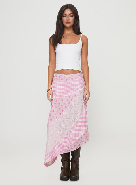   side view of model wearing Princess Polly Rennar Maxi Skirt Multi Maxi Skirts Skirts 