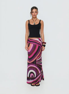 Discover the Lucidia Maxi Skirt Pink Retro in womens-skirts with maxi length front view of model wearing Princess Polly