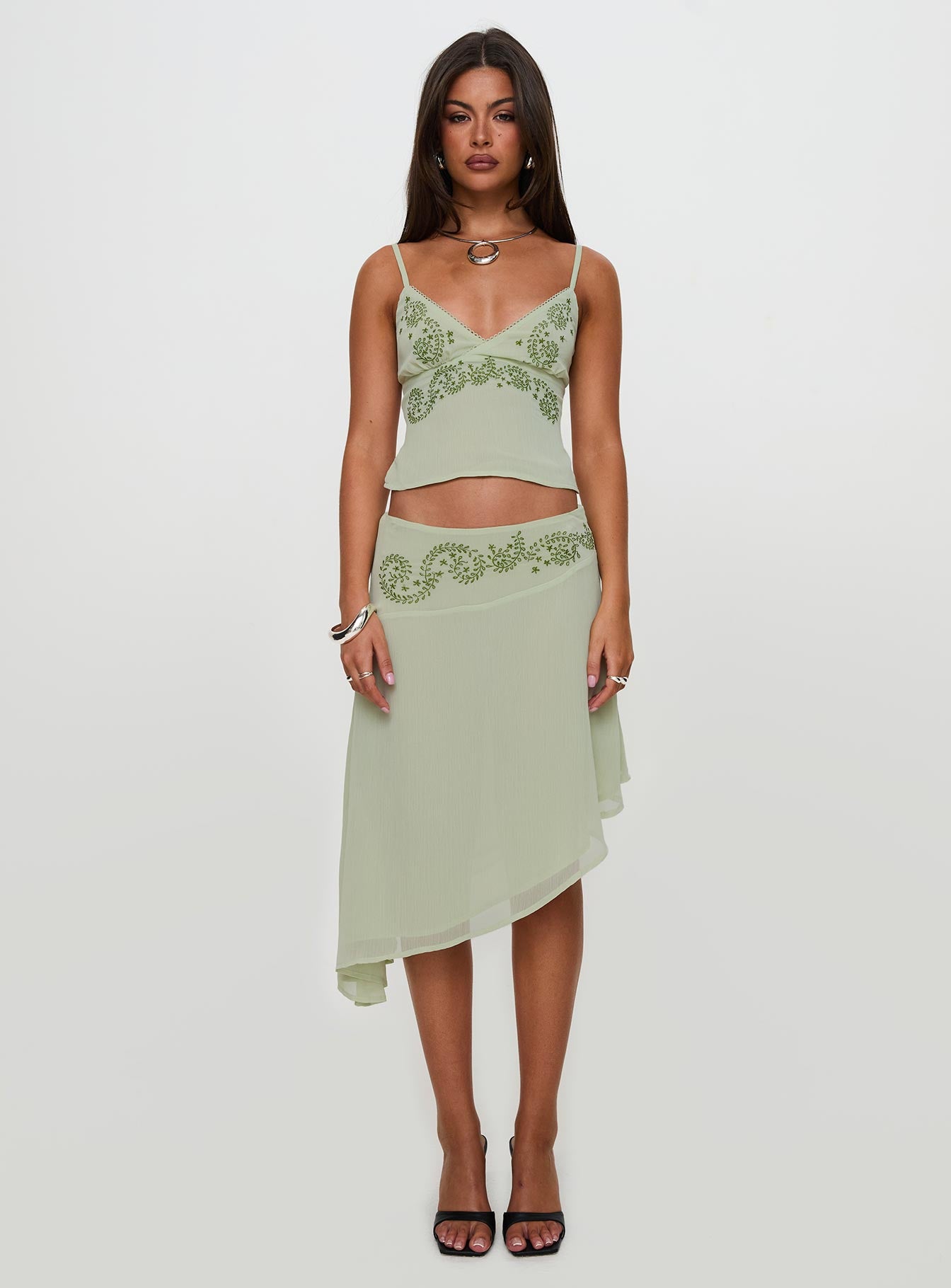 Pappilion Asymmetrical Midi Skirt Sage Petite Skirts 
