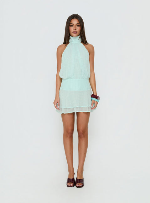 Isamira Halter Pleat Mini Dress Jelly Mint