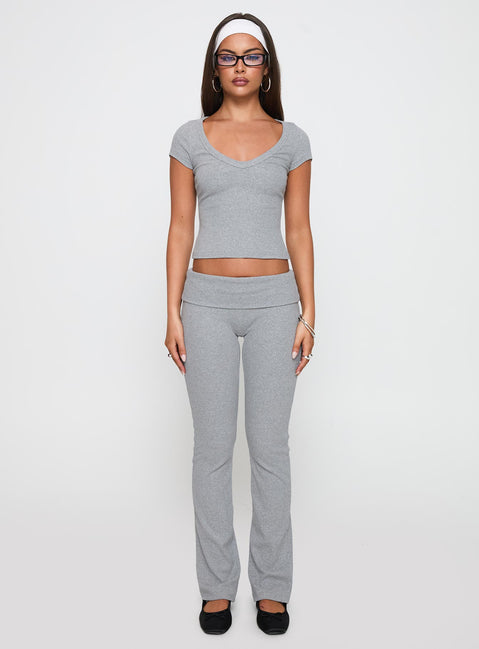 side view of model wearing Princess Polly Truth Be Told Straight Leg Pant Grey Marle Low Rise Pants 