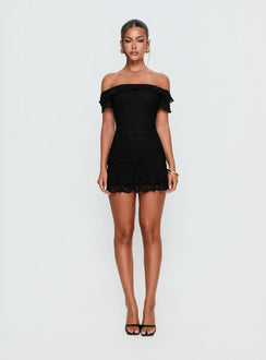 Bonnee Off Shoulder Lace Mini Dress Black