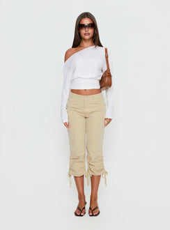 front view of model wearing Princess Polly Hot Rod Capri Pant Beige Mid Rise Pants 