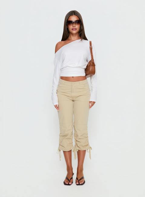 front view of model wearing Princess Polly Hot Rod Capri Pant Beige Mid Rise Pants 