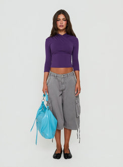 Georgiette 3/4 Sleeve Wrap Top Purple