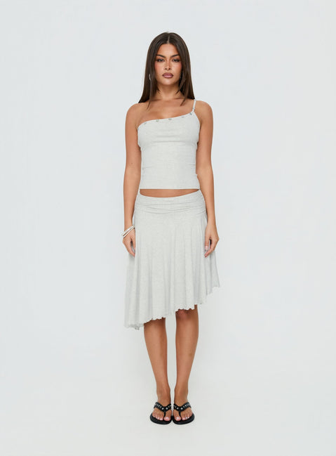Mimmi One Shoulder Button Detail Top Grey