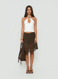 Featuring the Eliodora Layered Sheer Midi Skirt Brown in womens-skirts with midi length front view of model wearing