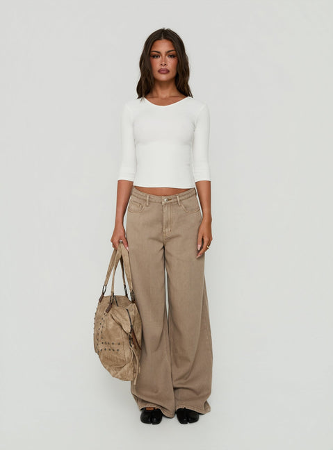 Maryjo Mid Rise Super Baggy Jeans Washed Brown
