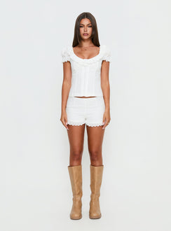 Caily Frill Short Sleeve Top White