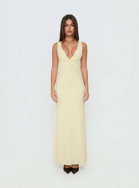 Frederica Plunge Maxi Dress Butter Yellow