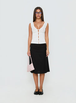 Featuring the Such Delight Linen Midi Skirt Black womens-skirts in relaxed aline shape product