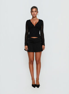 Azira Long Sleeve Frill Detail Top Black