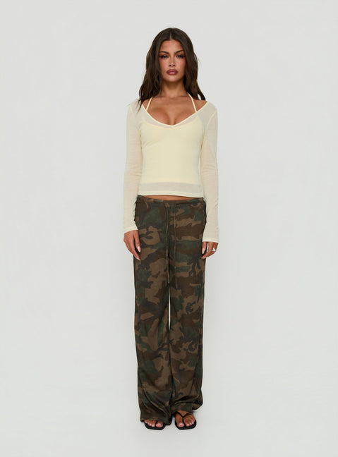 Kaiyah Sheer V Neck Long Sleeve Top Yellow