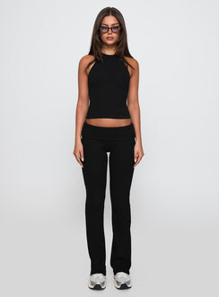 back view of model wearing Princess Polly Truth Be Told Straight Leg Pant Black Low Rise Pants 