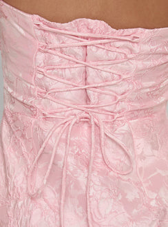 Lips Are Sealed Strapless Lace-Up Back Maxi Dress Pink