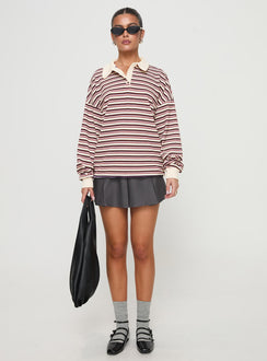 front view of model wearing Princess Polly Rierie Rugby Jersey Porcelain Multi Longline Jumpers 