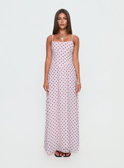 South of France Maxi Dress Pink Polka Dot