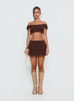 Ackee Tiered Mini Skort Brown