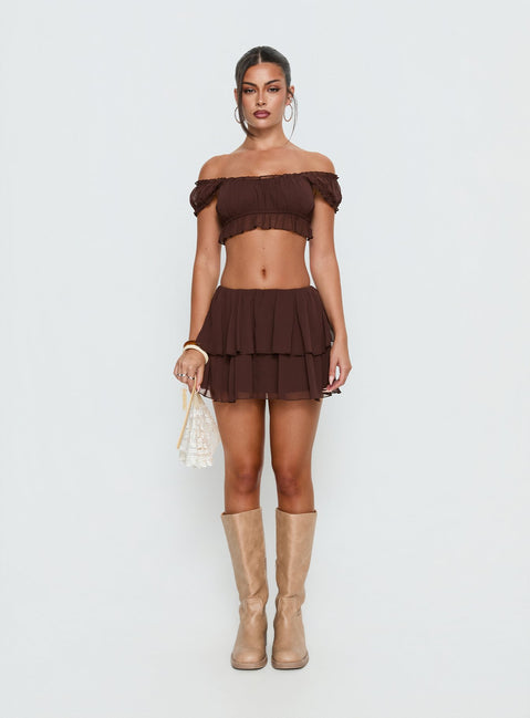 Ackee Tiered Mini Skort Brown