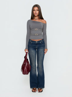 Luisana Buckle Detail One Shoulder Top Dark Grey