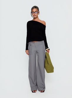 front view of model wearing Princess Polly Ikana Tie Side Pants Grey Mid Rise Pants 