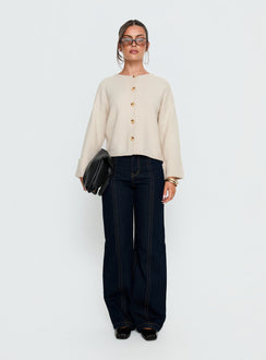 back view of model wearing Princess Polly Shinead Cuffed Knit Cardigan White Cropped Jumpers 