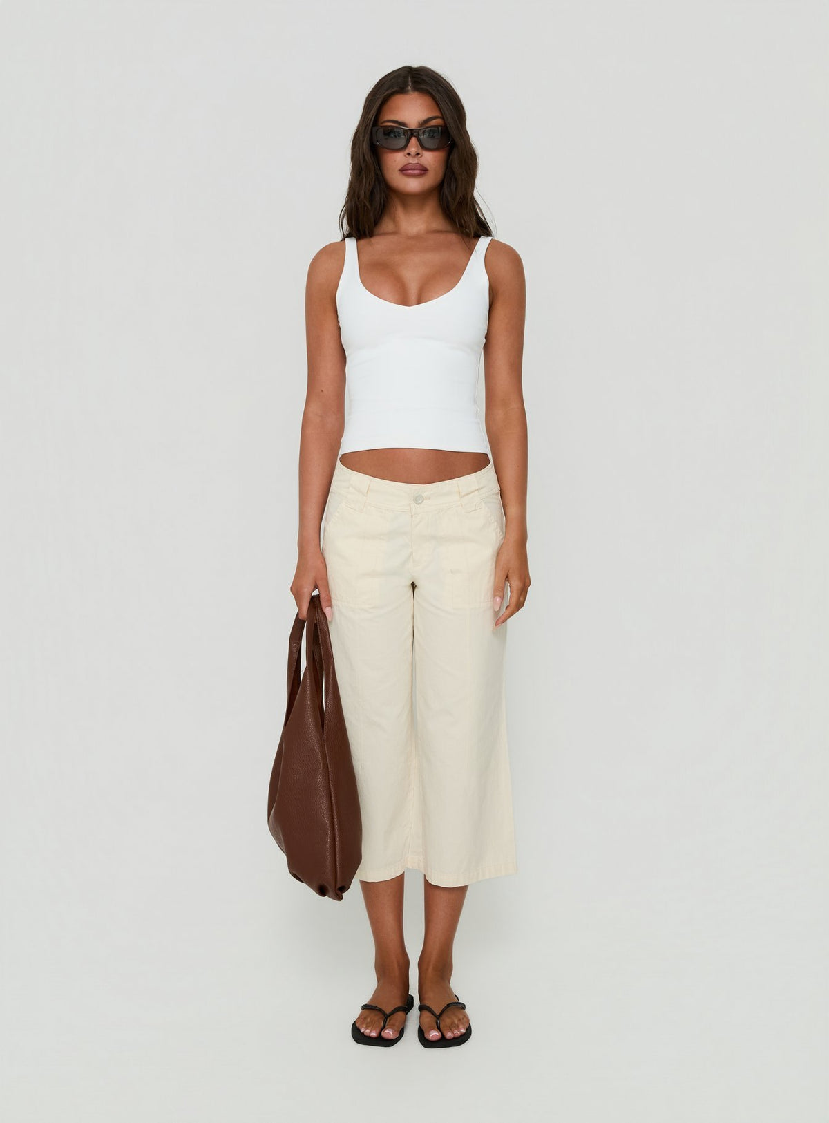 Miska Wide Leg Capri Pants Off White