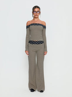 side view of model wearing Princess Polly Virenna Fold Over Pants Black Multi Mid Rise Pants 