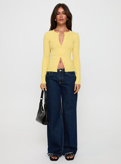 Showcasing the Lauraine Cardigan Lemon womens-jumpers in short length front view of model wearing Princess Polly