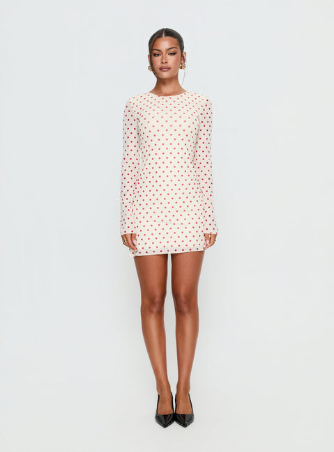 Nyxia Long Sleeve Mini Dress Cream / Red Polka