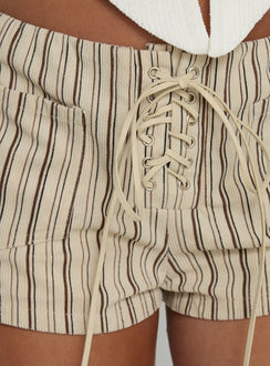 Ronnee Lace Up Shorts Cream Stripe
