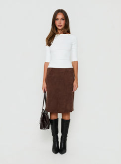 Shades Of Love Faux Suede Midi Skirt Chocolate