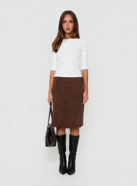 Shades Of Love Faux Suede Midi Skirt Chocolate