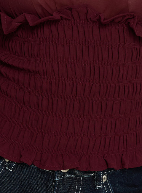 Fever Kiss Chiffon Ruched Top Wine