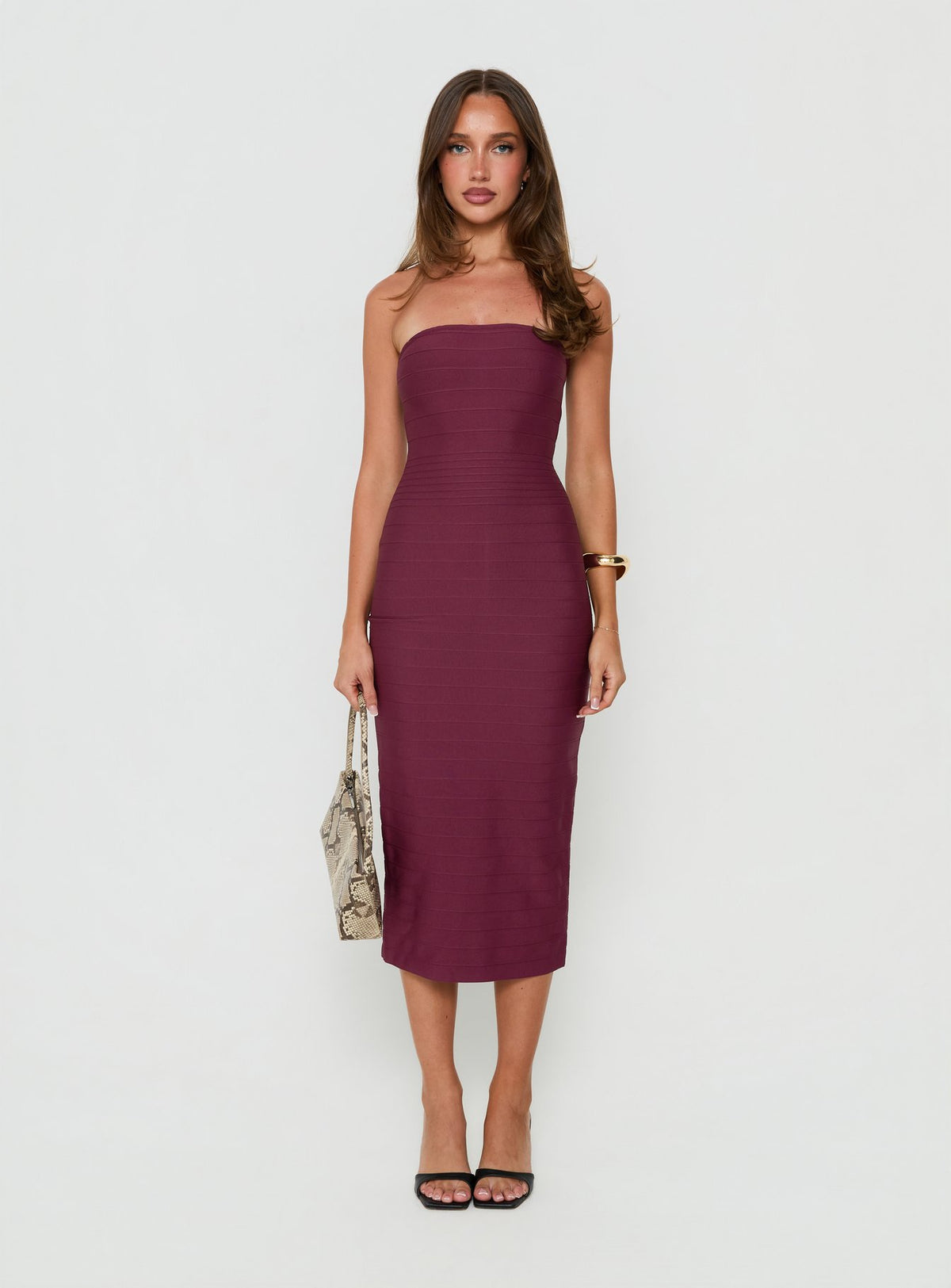 Eastonn Strapless Bandage Midi Dress Plum