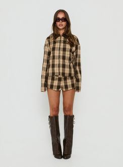 Schneider Foldover Micro Shorts Brown Check