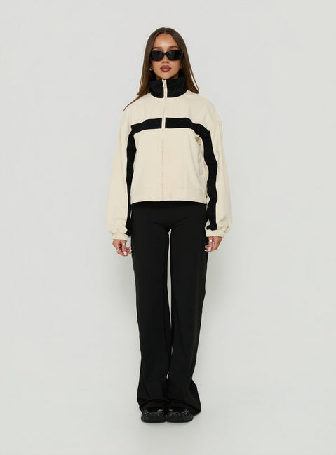 Pregame Funnel Neck Contrast Jacket Off White / Black