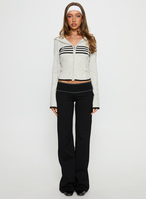 front view of model wearing Princess Polly Brandea Zip Through Knit Hoodie White Marle Cropped 