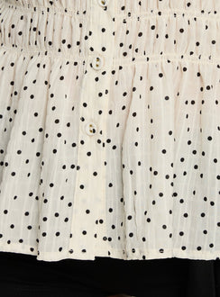 As You Are Shirred Halter Top Cream Polka