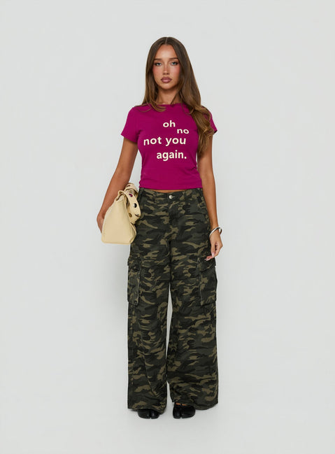 Showcasing Hudsen Cargo Pants Camo womens-regular-pants with mid-rise front view of model wearing